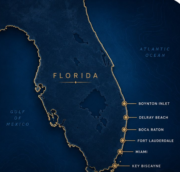 Service area map: South Florida coast, Boynton Inlet to Key Biscayne